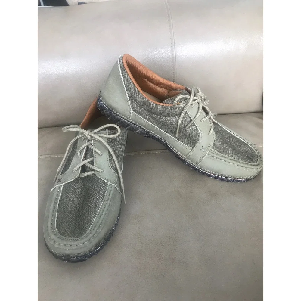 Twisted X Mens MZX0009 Driving Moc Shoes Sage Green Leather Fabric Sz 9 LIKE NEW